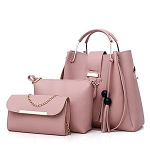 Women 3PCS Concise Tassel Soft PU Handbags