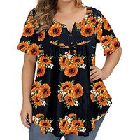 Women's Plus Size Tops T shirt Floral Sunflower Print Short Sleeve Crewneck Streetwear Hawaiian Daily Going out Polyster Spring Summer Blue White miniinthebox - thumbnail