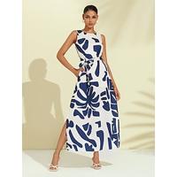 Women's Casual Dress Loose Dress Black White Sleeveless Floral Botanical Print Loose Spring Summer Round Casual Daily Casual Vacation S M L