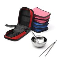 IPRee™ Outdoor 3 Pcs Sets Portable Stainless Steel Bowl Chopsticks Spoon Storage Bag Travel Picnic Cooking