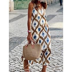 Women's Casual Dress Tank Dress Geometric Color Block Split Print V Neck Long Dress Maxi Dress Streetwear Street Holiday Sleeveless Summer Lightinthebox