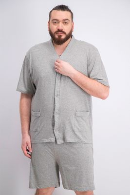 Mens Plus Size V-Neck Shirt And Shorts Sleepwear Grey Mens Plus Size V-Neck Shirt And Shorts Sleepwear Grey