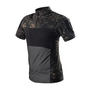 Men's T shirt Hiking Tee shirt Tactical Military Shirt Short Sleeve Top Outdoor Breathable Quick Dry Lightweight Sweat wicking Spring Summer SAND CP camouflage Black python pattern Hunting Fishing Lightinthebox