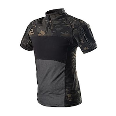 Men's T shirt Hiking Tee shirt Tactical Military Shirt Short Sleeve Top Outdoor Breathable Quick Dry Lightweight Sweat wicking Spring Summer SAND CP camouflage Black python pattern Hunting Fishing Lightinthebox