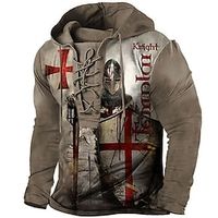 Men's Pullover Hoodie Sweatshirt Pullover Black Blue Khaki Brown Hooded Knights Templar Graphic Prints Cross Lace up Print Casual Daily Sports 3D Print Basic Streetwear Designer Spring   Fall miniinthebox - thumbnail