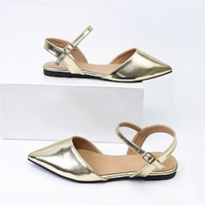 Women's Flats Dress Shoes Plus Size Wedding Party Daily Bridesmaid Shoes Flat Heel Pointed Toe Minimalism PU Loafer Gold Lightinthebox