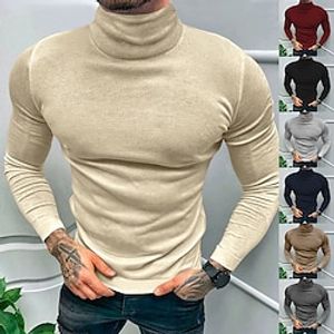 Men's T shirt Tee Tee Turtleneck shirt Knit Tee Tee Top Plain Turtleneck Street Vacation Long Sleeve Knit Clothing Apparel Fashion Designer Basic Casual Lightinthebox