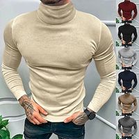 Men's T shirt Tee Tee Turtleneck shirt Knit Tee Tee Top Plain Turtleneck Street Vacation Long Sleeve Knit Clothing Apparel Fashion Designer Basic Casual Lightinthebox - thumbnail