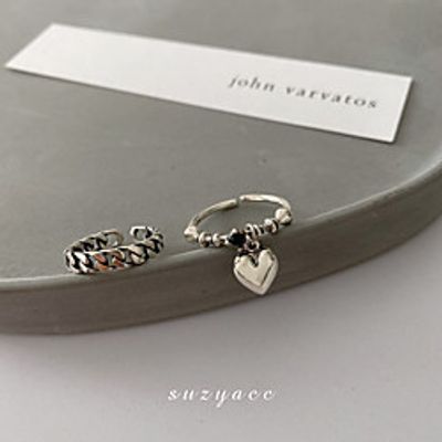south korea dongdaemun s925 sterling silver custom ring female net red sex heart pendant retro tank chain index finger ring Lightinthebox