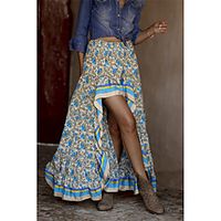 Women's Vacation Casual / Daily Boho Skirts Floral / Botanical Print Blue Red miniinthebox - thumbnail