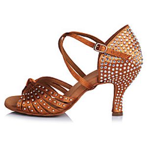 Women's Latin Shoes Salsa Shoes Professional Heel Rhinestone Buckle Cuban Heel Open Toe Dark Brown Black Beige Buckle Adults' Glitter Crystal Sequined Jeweled Lightinthebox