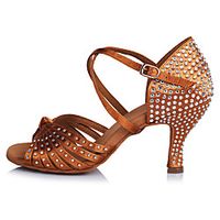 Women's Latin Shoes Salsa Shoes Professional Heel Rhinestone Buckle Cuban Heel Open Toe Dark Brown Black Beige Buckle Adults' Glitter Crystal Sequined Jeweled Lightinthebox - thumbnail