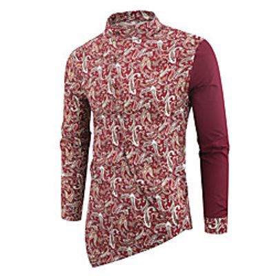 Men's Shirt Other Prints Patchwork Graphic Long Sleeve Casual Tops Casual Soft Breathable Black Red miniinthebox