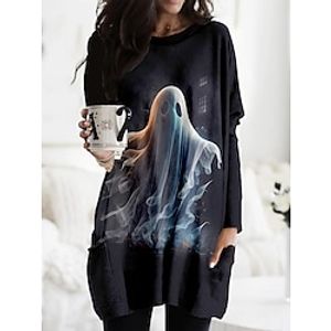 Women's Halloween Dress T Shirt Dress Casual Dress Winter Dress Abstract Pocket Print Crew Neck Mini Dress Vintage Outdoor Long Sleeve Loose Fit Black Gray Fall Winter S M L XL XXL Lightinthebox