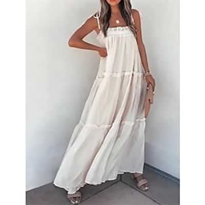 Women's Casual Dress Winter Dress Swing Dress Long Dress Maxi Dress Backless Daily Date Going out Fashion Modern Strap Sleeveless 2023 Loose Fit White Color S M L XL XXL Size Lightinthebox