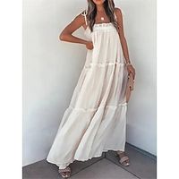 Women's Casual Dress Winter Dress Swing Dress Long Dress Maxi Dress Backless Daily Date Going out Fashion Modern Strap Sleeveless 2023 Loose Fit White Color S M L XL XXL Size Lightinthebox - thumbnail