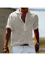 Men's Casual Solid Color Cotton Linen Half Open Collar Shirt