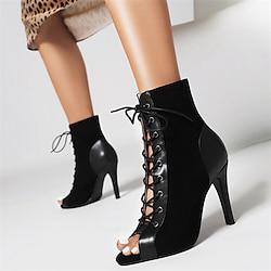 Women's Heels Sandals Boots Summer Boots Lace Up Boots Heel Boots Party Club Lace-up Stiletto Peep Toe Fashion Minimalism Faux Suede Lace-up Wine Almond Black Lightinthebox