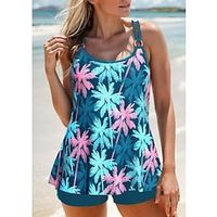 Women's Swimwear Tankini 2 Piece Normal Swimsuit 2 Piece Printing Palm Tree Blue Tank Top Bathing Suits Sports Beach Wear Holiday Lightinthebox - thumbnail