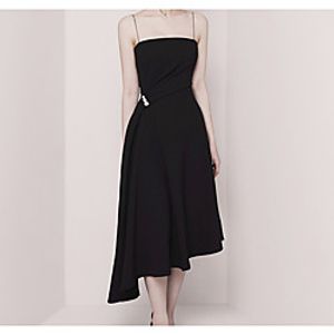 A-Line Empire Minimalist Wedding Guest Cocktail Party Dress Spaghetti Strap Sleeveless Asymmetrical Stretch Fabric with Pearls Draping 2021 Lightinthebox