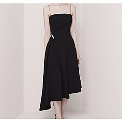 A-Line Empire Minimalist Wedding Guest Cocktail Party Dress Spaghetti Strap Sleeveless Asymmetrical Stretch Fabric with Pearls Draping 2021 Lightinthebox