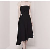 A-Line Empire Minimalist Wedding Guest Cocktail Party Dress Spaghetti Strap Sleeveless Asymmetrical Stretch Fabric with Pearls Draping 2021 Lightinthebox - thumbnail