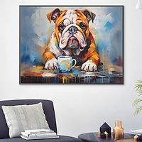 Chihuahuas Coffee Dog Petpainting hand painted Abstract Modern Oil Painting Wall Art Framed Canvas dogpainting for living room wall artwork home decor Lightinthebox