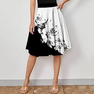 Women's Skirt A Line Swing Knee-length Polyester White Skirts Summer Print Fashion Casual Street Daily S M L Lightinthebox