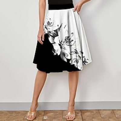 Women's Skirt A Line Swing Knee-length Polyester White Skirts Summer Print Fashion Casual Street Daily S M L Lightinthebox