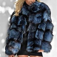 Women's Faux Fur Coat Daily Fall  Winter Regular Coat Regular Fit Active Jacket Long Sleeve Solid Colored Blue miniinthebox - thumbnail