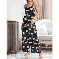 Women's Sleepwear Sets 2 Pieces Abstract Comfort Home Polyester Comfort Crew Neck Sleeveless Strap Top Adjustable Summer Spring Lake blue Black Lightinthebox - thumbnail