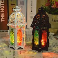 Classic Moroccan Style Candle Holder Iron Glass Candlestick Home Wedding Decor