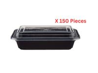 Hotpack Black Base Rectangular Container 8 Oz 250 Ml With Lids 150 Pieces - BBRE8