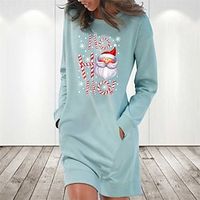 Women's Christmas Hoodie Dress Winter Dress Light Blue Grey White Long Sleeve Letter Santa Claus Snowflake Pocket Print Winter Fall Crew Neck Stylish Casual Fall Dress Loose Fit 2022 S M L XL 2XL Lightinthebox - thumbnail