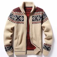 Tribal Geometry Bandana Print Retro Vintage Tribal Men's Zipper Knitting Print Cardigan Sweater Knitwear Cowichan cardigan sweater Outdoor Daily Vacation Long Sleeve Stand Collar Sweaters Wine Navy Lightinthebox - thumbnail