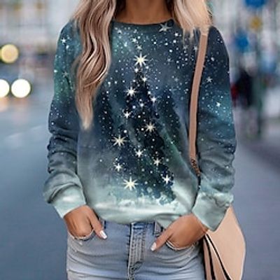 Women's Pullover Christmas Sweatshirt Sportswear Festival Blue Christmas Tree Christmas Casual Round Neck Long Sleeve Top Micro-elastic Fall Winter miniinthebox Women's Pullover Christmas Sweatshirt Sportswear Festival Blue Christmas Tree Christmas Casual Round Neck Long Sleeve Top Micro-elastic Fall Winter miniinthebox