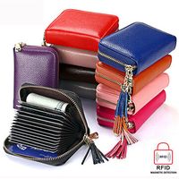 RFID Antimagnetic Genuine Leather 15 Card Slots Multi-slots Tassel Card Holder Coins Bag