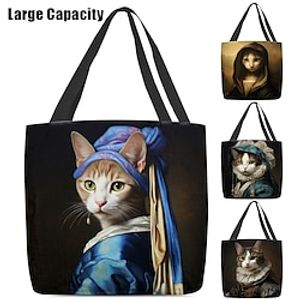 Women's Tote Shoulder Bag Canvas Tote Bag Polyester Shopping Holiday Print Large Capacity Foldable Lightweight Cat 3D Rainbow Lightinthebox