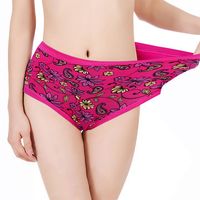 2XL-3XL Women Seamless High Elastic Modal Panties Floral Printing Mid Waist Underwear