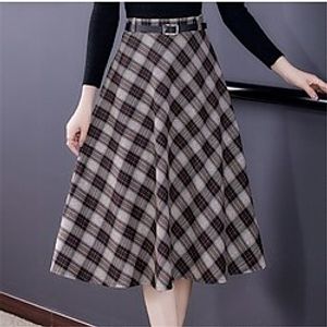 Women's A Line Plaid Skirt Midi Twilled Satin Blue Khaki Skirts Fall  Winter Print Vintage Elegant Daily Date S M L Lightinthebox