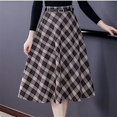 Women's A Line Plaid Skirt Midi Twilled Satin Blue Khaki Skirts Fall  Winter Print Vintage Elegant Daily Date S M L Lightinthebox