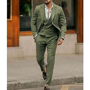 Green Men's Beach Wedding Linen Suits Solid Colored 3 Piece Fashion Casual Tailored Fit Single Breasted Two-buttons 2024 miniinthebox