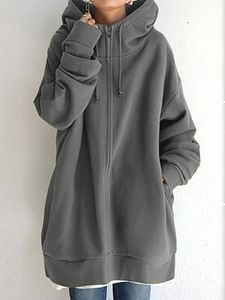 Autumn And Winter Zipper Hooded Long Coat