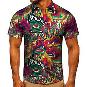 Men's Shirt 3D Print Graphic Prints Eye Button-Down Short Sleeve Street Tops Casual Fashion Classic Breathable Rainbow miniinthebox
