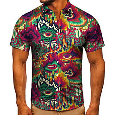 Men's Shirt 3D Print Graphic Prints Eye Button-Down Short Sleeve Street Tops Casual Fashion Classic Breathable Rainbow miniinthebox