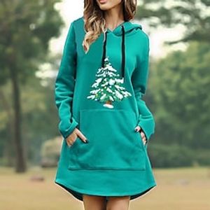 Women's Casual Dress Hoodie Dress Blue Purple Red Black Long Sleeve Christmas Tree Pure Color Pocket Winter Fall Hooded Fashion Casual Modern Christmas Fall Dress 2022 S M L XL 2XL 3XL  Winter Dress Lightinthebox