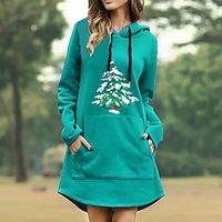 Women's Casual Dress Hoodie Dress Blue Purple Red Black Long Sleeve Christmas Tree Pure Color Pocket Winter Fall Hooded Fashion Casual Modern Christmas Fall Dress 2022 S M L XL 2XL 3XL  Winter Dress Lightinthebox - thumbnail