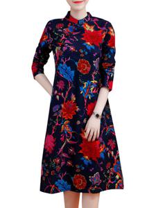 Chinese Style Flower Printerd Slit Dresses