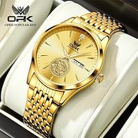 OPK Quartz Watch for Men Luxury Diamond Dragon Design Gold Wristwatch Calendar Stainless Steel Waterproof Luminous Men's Watch miniinthebox - thumbnail