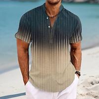 Stripe Striped Graphic Prints Hawaiian Men's Shirt Outdoor Street Casual Summer Spring Stand Collar Short Sleeve Blue, Green, Khaki S, M, L Polyester Shirt Lightinthebox